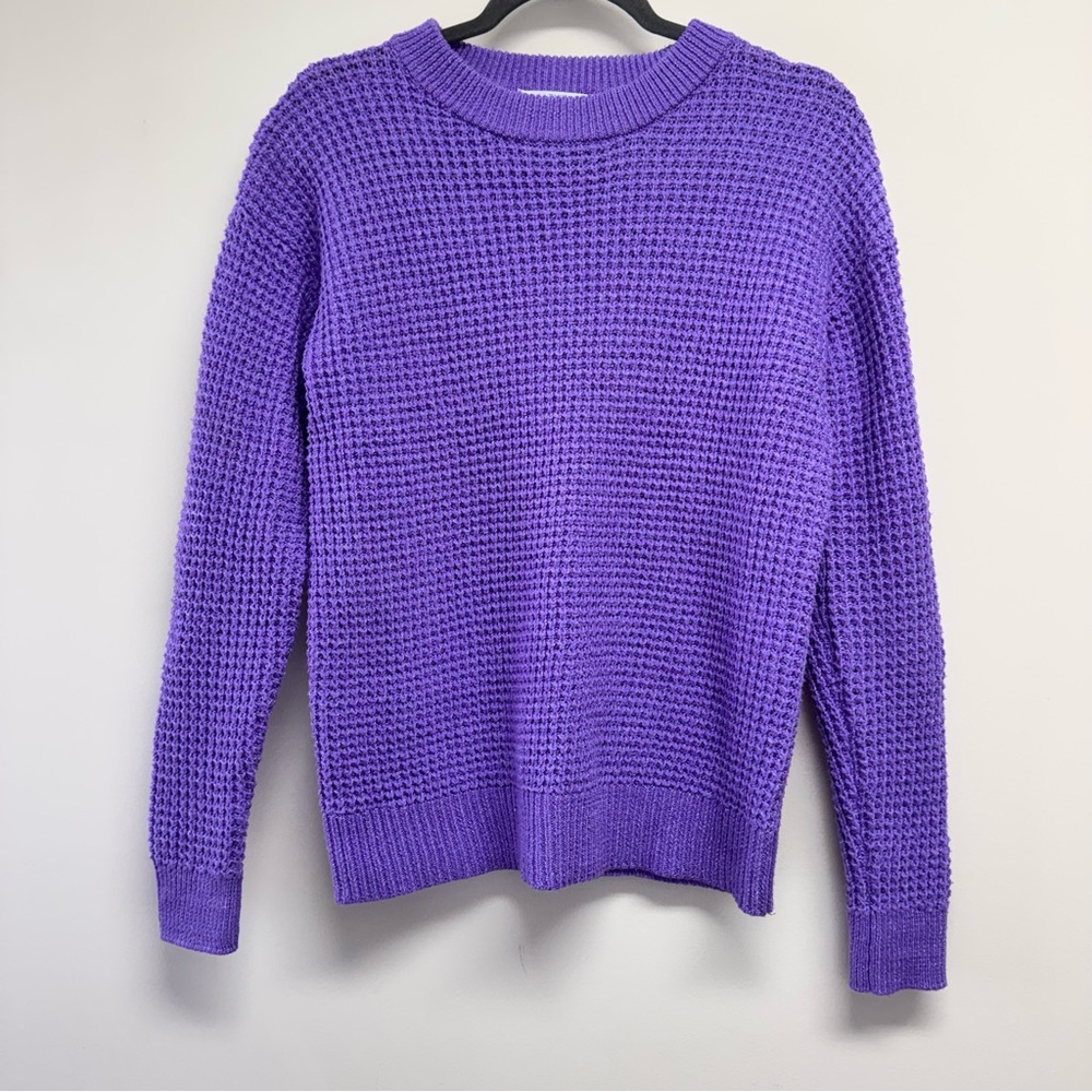 Time and Tru Purple Waffle Knit Crewneck Sweater Size XS